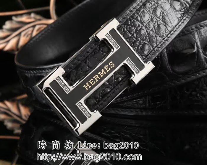 愛馬仕HERMES 無拼接肚皮 新款愛馬仕鋼扣鱷魚肚皮 高端男士皮帶 HHG1396